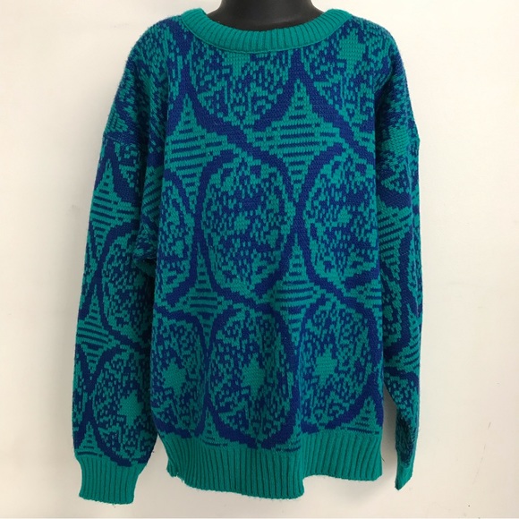 Knitcraft Canada Children's 90s Pullover Knit Sweater Vintage Teal/Blue Pattern - Picture 5 of 6